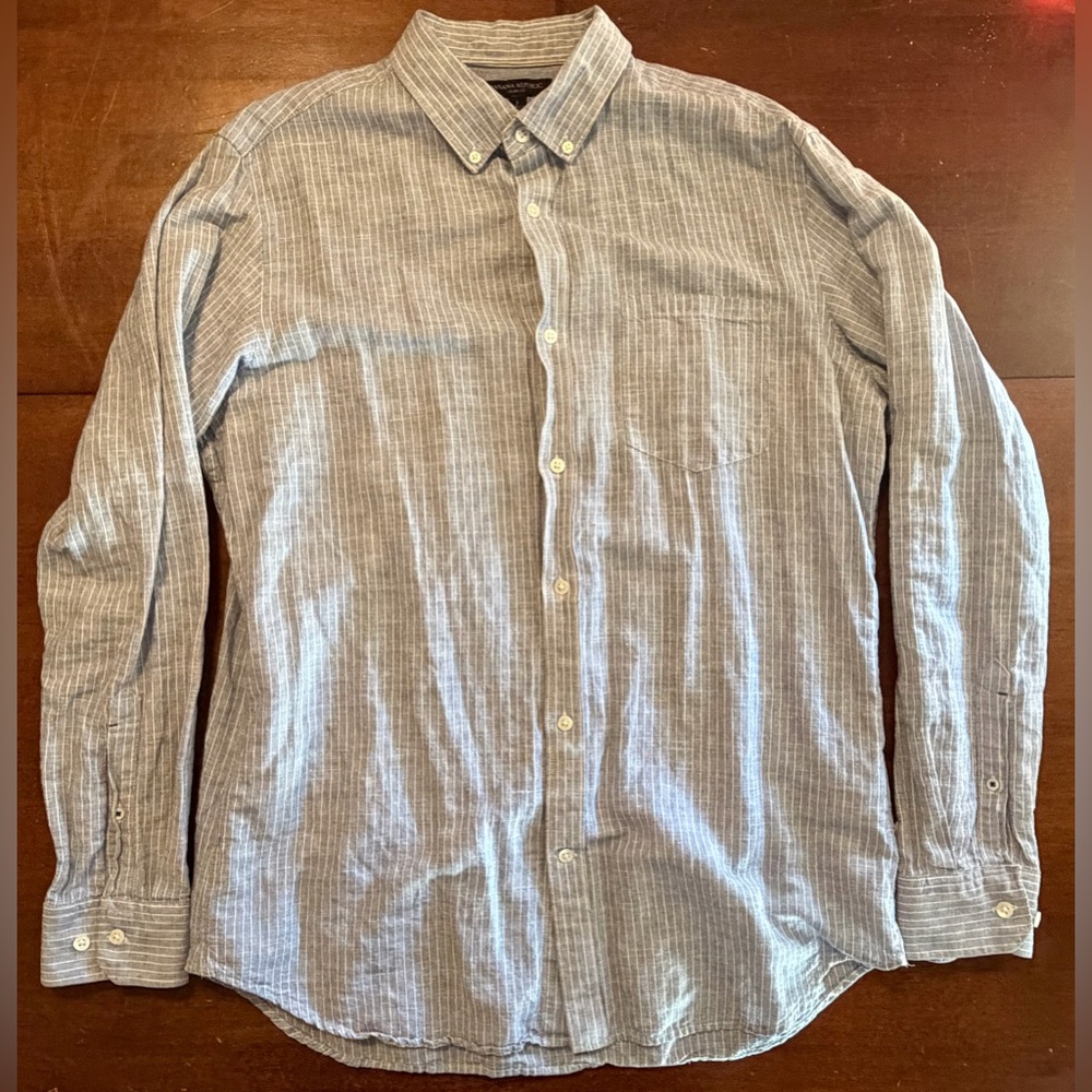 Banana Republic Navy & White Stripe Button Down Shirt Men’s Large